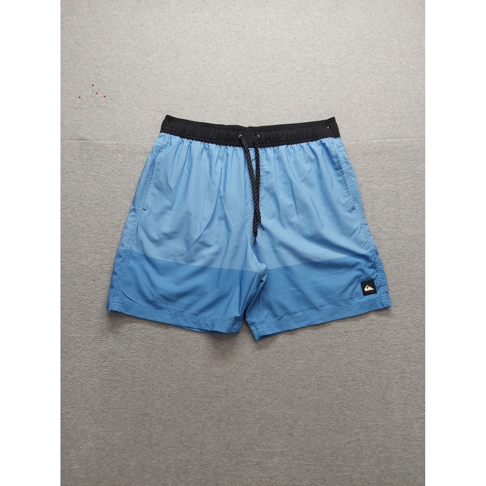 Quiksilver Men Board Shorts M Blue Black Drawstring Pockets Beach Swim Trunks